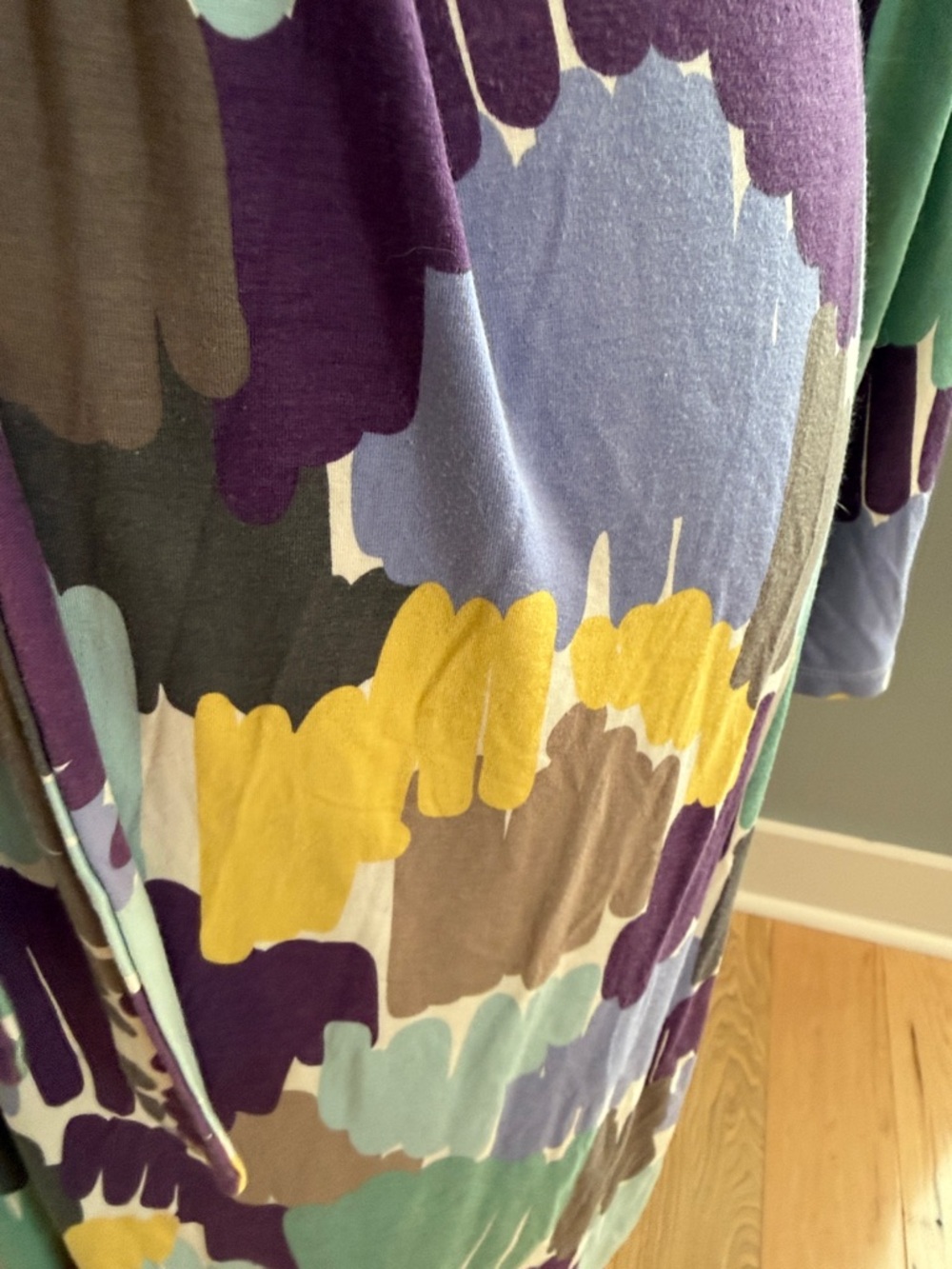 Boden Multi-Color Wrap StylebMidi Dress in Purple, Yellow, Green - Picture 4 of 5
